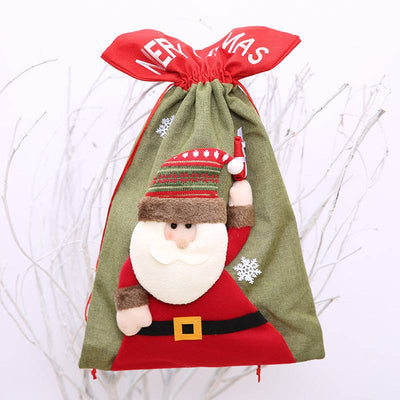 Drawstring Christmas gift bag with a Santa Claus design.