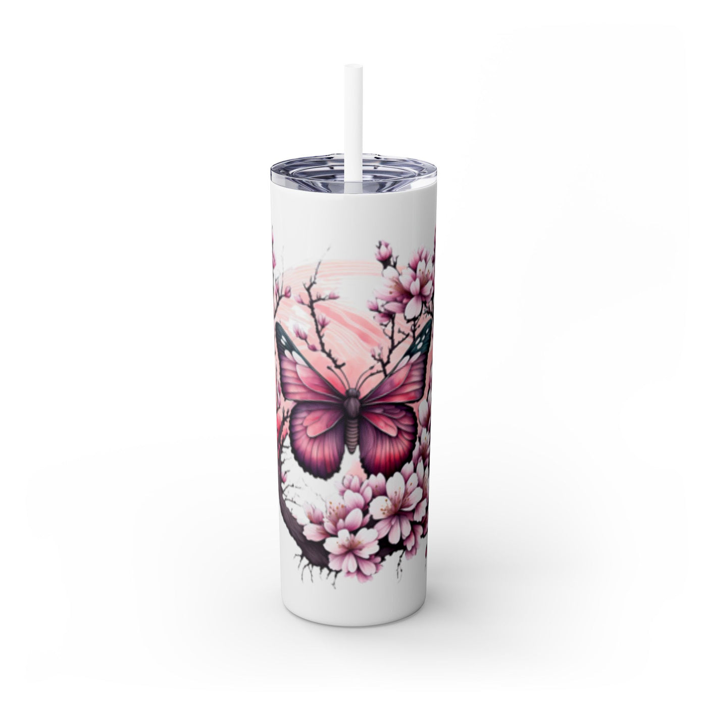 Tumbler: Butterfly Blossom Skinny 20oz Tumbler, Floral Drinkware