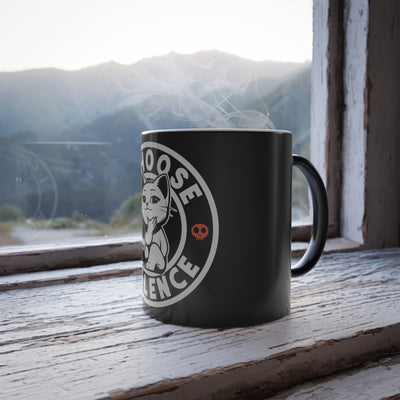 Mug: Color Morphing Mug with Funny Cat Design, I Choose Violence Coffee Cup, Unique Gift for Cat Lovers, Fun Kitchenware, Color Changing Mug