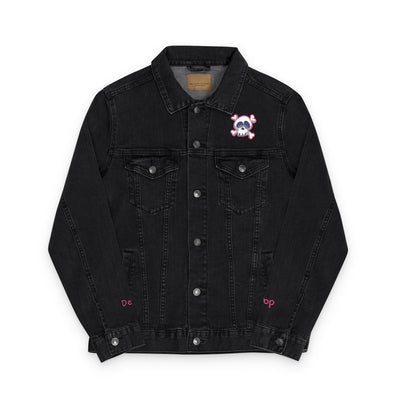 Jacket: Embroidered Drop Dead Pink Punk Skull Denim Jacket