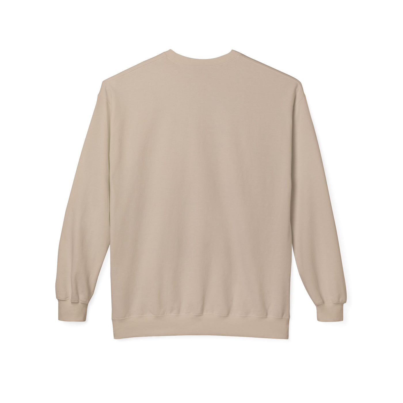 A tan crewneck sweatshirt with long sleeves.