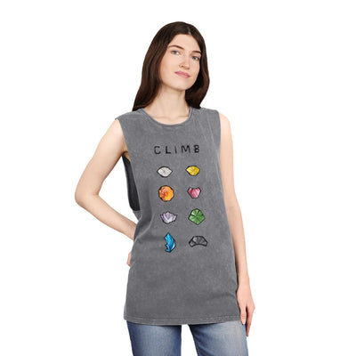 Unisex Stonewash Tank Top - 'Climb' Graphic Tee for Adventure Lovers