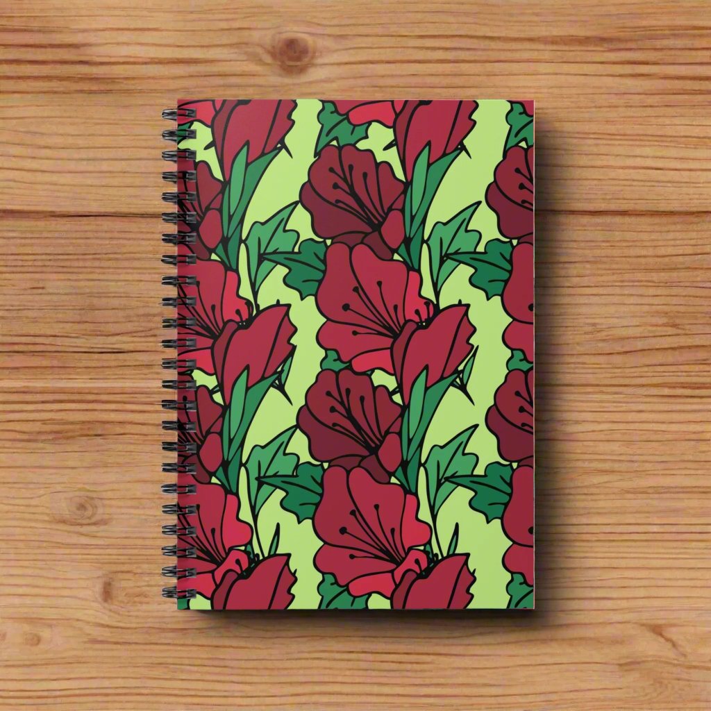 Spiral Notebook: Art Deco Style Red Flowers