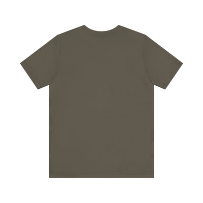 A plain, dark olive green unisex t-shirt.