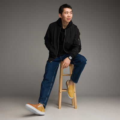Men's Zenitsu-inspired anime slip-on canvas shoes with lightning design, casual sneakers for anime fans.

