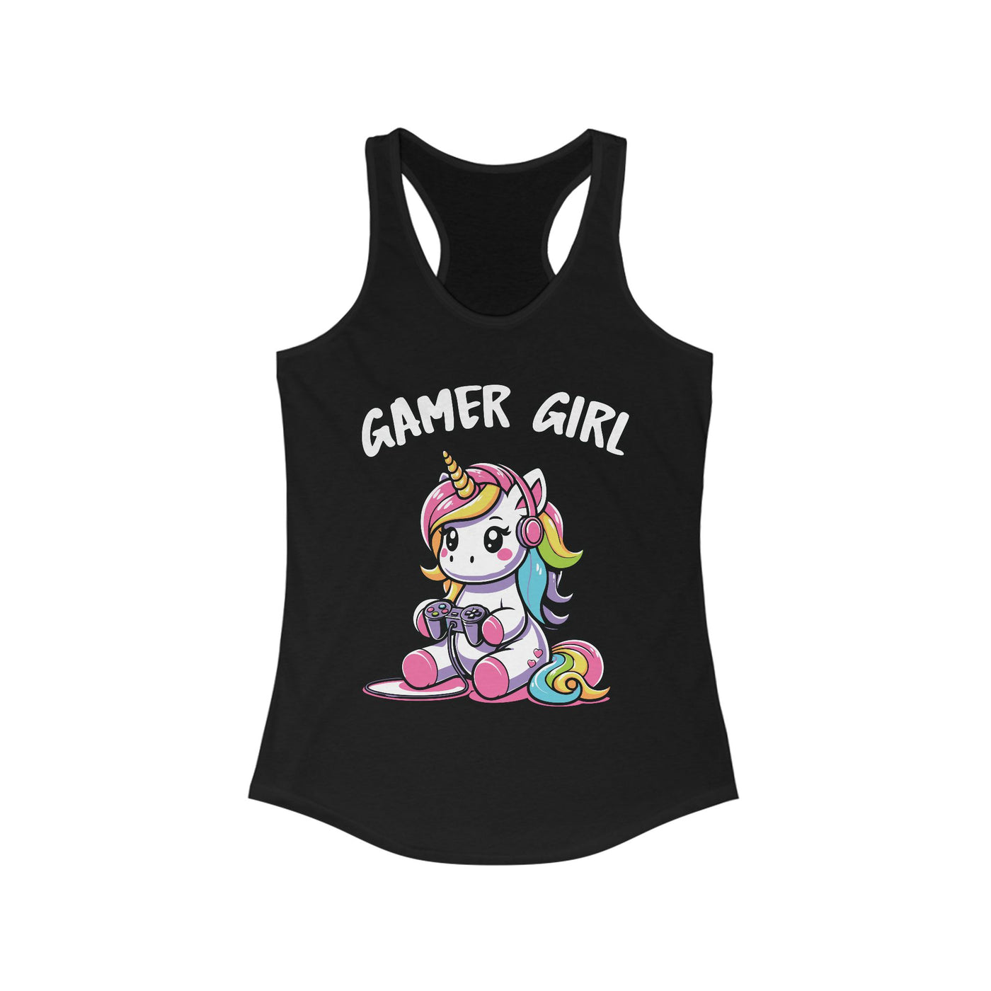 Tank Top: Gamer Girl - Playful Unicorn Racerback Shirt, Cute Gift for Gamers