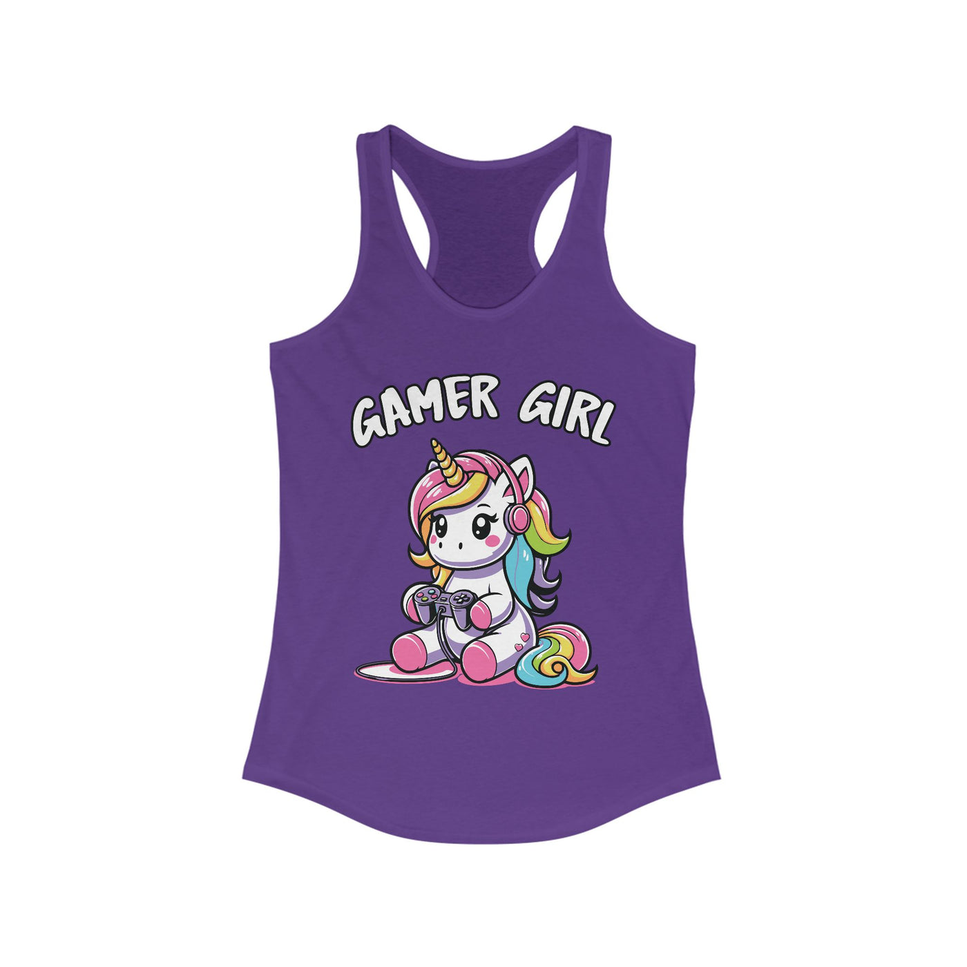 Tank Top: Gamer Girl - Playful Unicorn Racerback Shirt, Cute Gift for Gamers