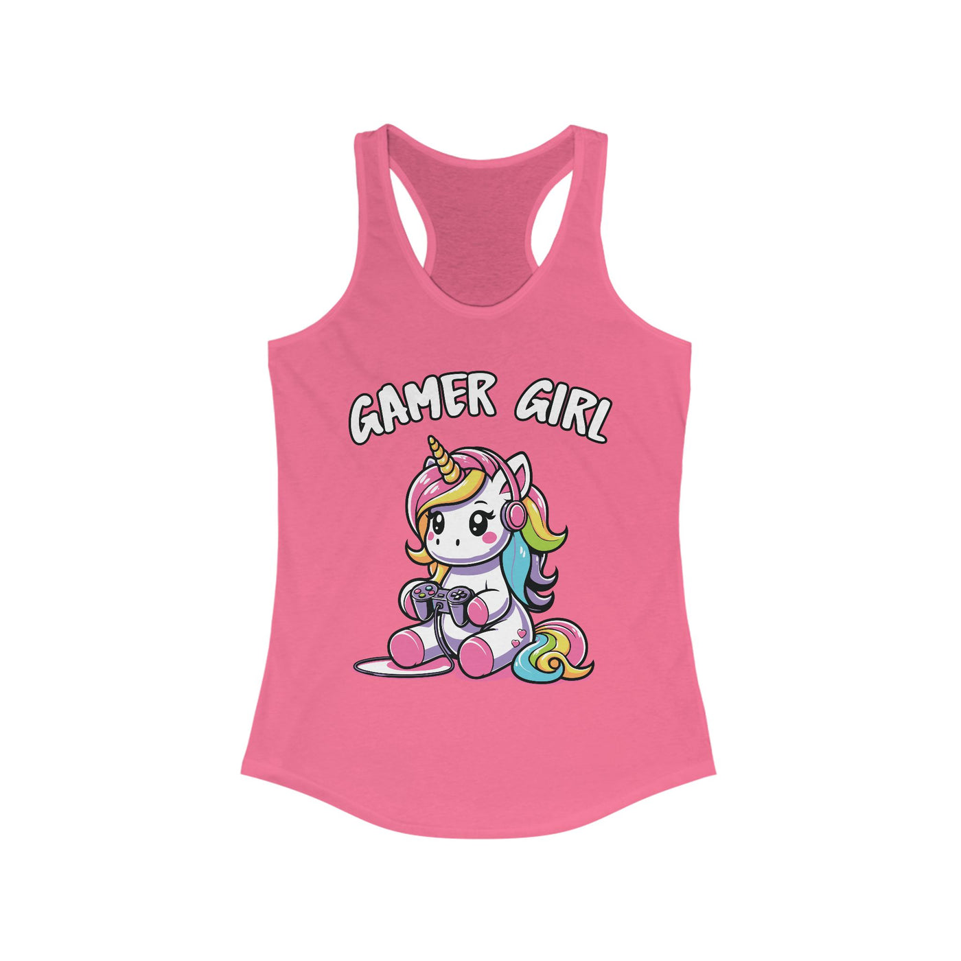 Tank Top: Gamer Girl - Playful Unicorn Racerback Shirt, Cute Gift for Gamers