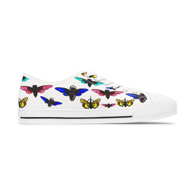 Sneakers: Colorful Butterfly Women's Low Tops - Stylish Glow Moth Wear