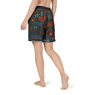 Swim Trunks: Futuristic Circuit Swim Shorts, Unisex Bathing Suit, Pool Party Gear, Summer Swimwear, Tech-Inspired Beach Shorts