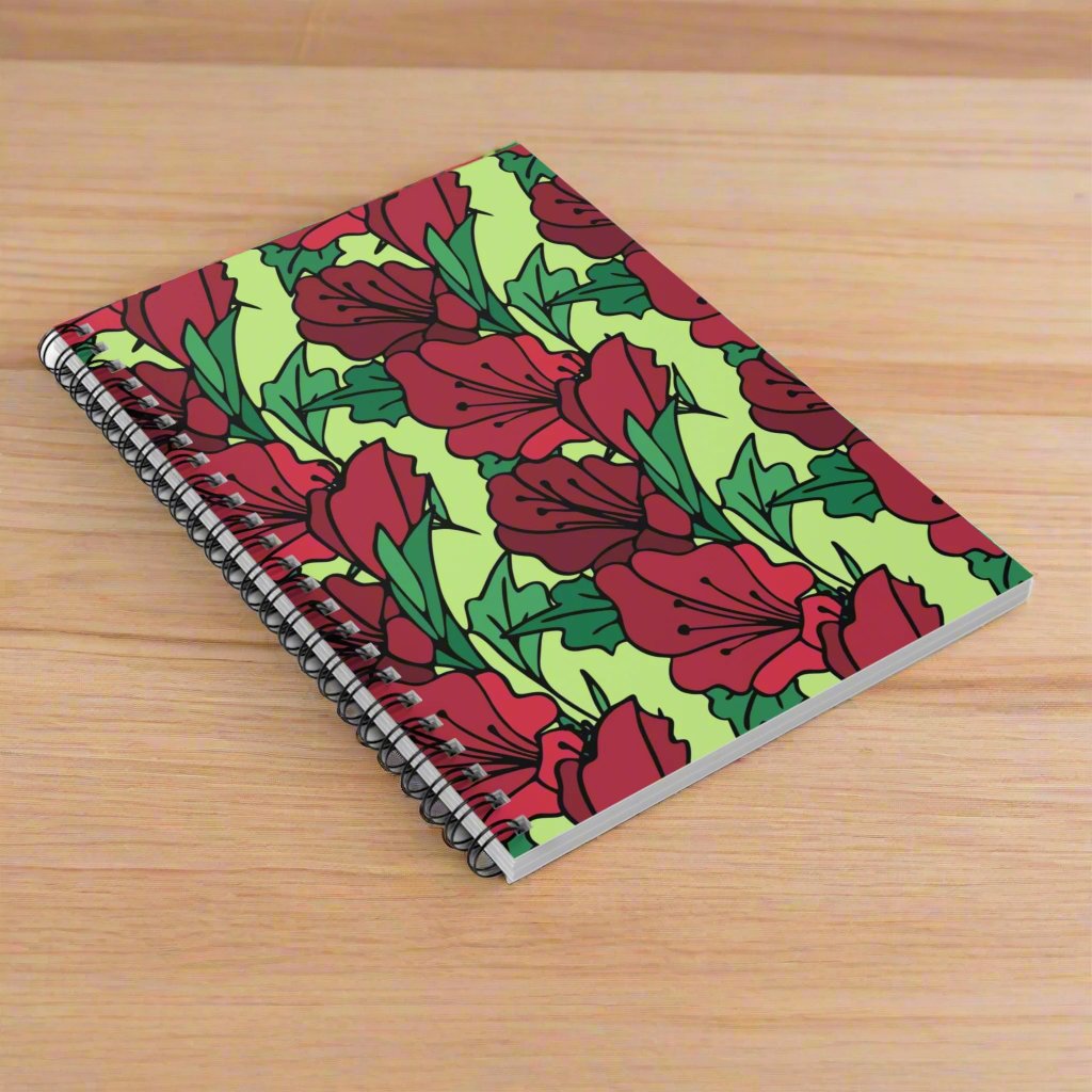 Spiral Notebook: Art Deco Style Red Flowers