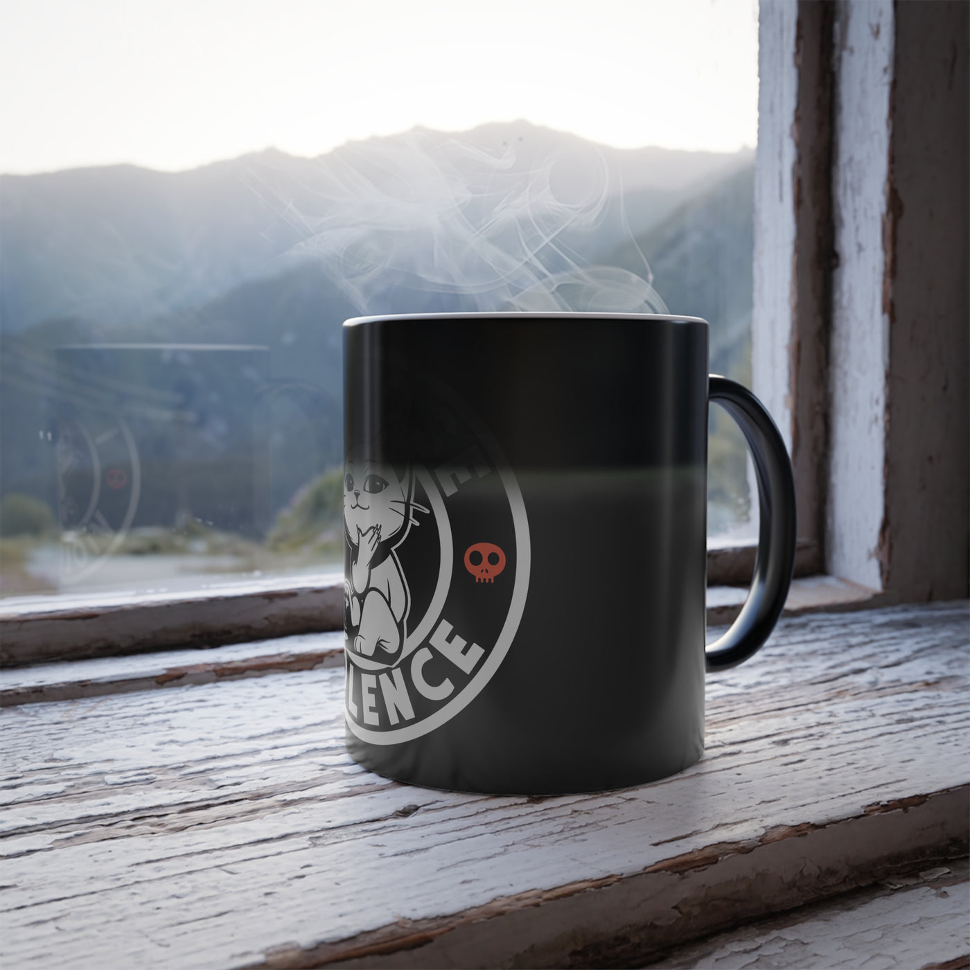 Mug: Color Morphing Mug with Funny Cat Design, I Choose Violence Coffee Cup, Unique Gift for Cat Lovers, Fun Kitchenware, Color Changing Mug