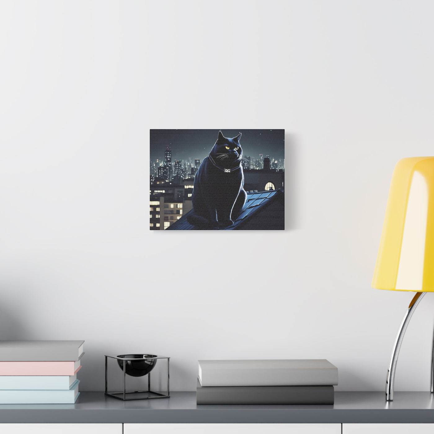 Print: Mystical Cat Canvas Digital Artwork - Nighttime Urban Vibes