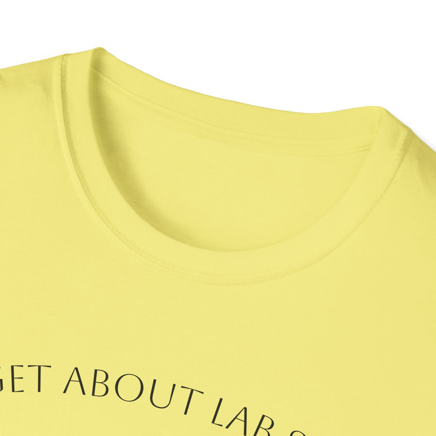 Yellow t-shirt with text on a white background