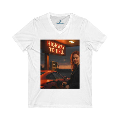 T-Shirt:  To Hell - V-Neck Tee - Unisex Jersey Shirt, Casual Graphic Tee, Gift for Music Lovers, Rock and Roll Apparel, Concert Wear