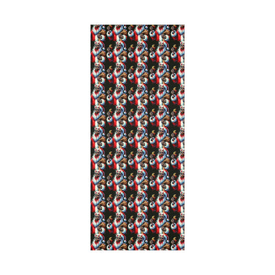 Zombie Santa wrapping paper with a repeating pattern on a black background.