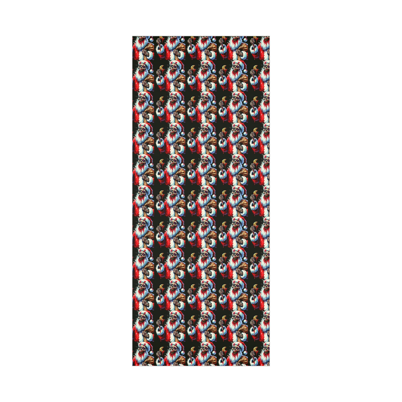 Zombie Santa wrapping paper with a repeating pattern on a black background.