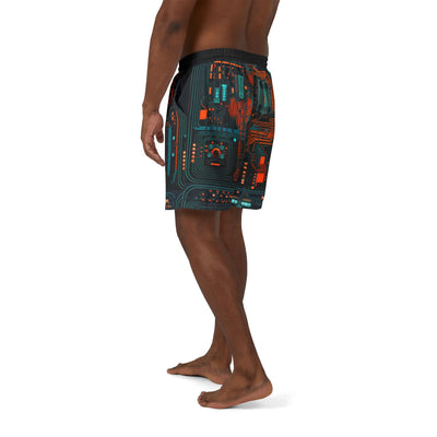 Swim Trunks: Futuristic Circuit Swim Shorts, Unisex Bathing Suit, Pool Party Gear, Summer Swimwear, Tech-Inspired Beach Shorts