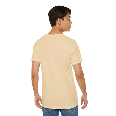 Men's light beige short-sleeve t-shirt, back view.