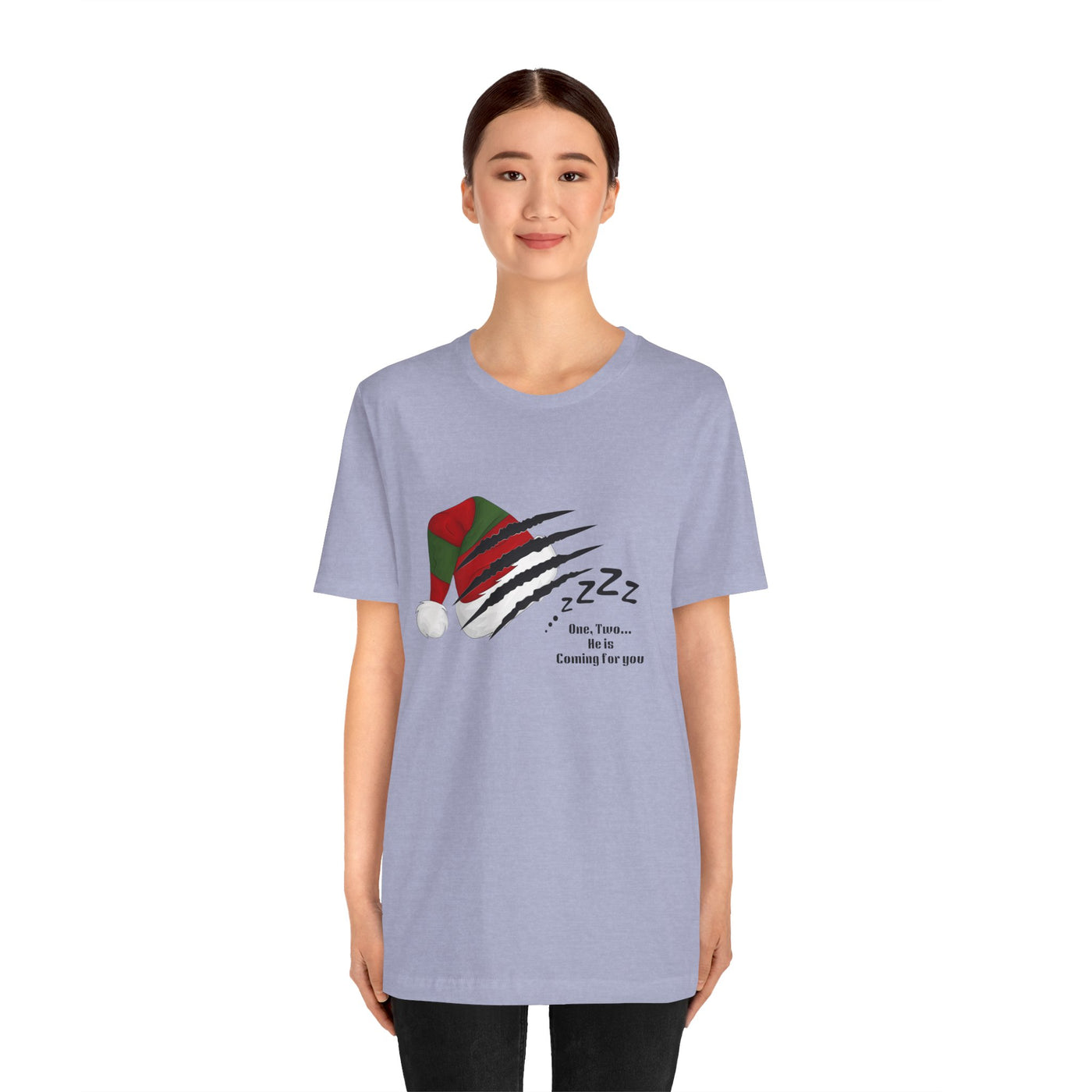 Unisex t-shirt with a Nightmare on Elm Street holiday graphic.