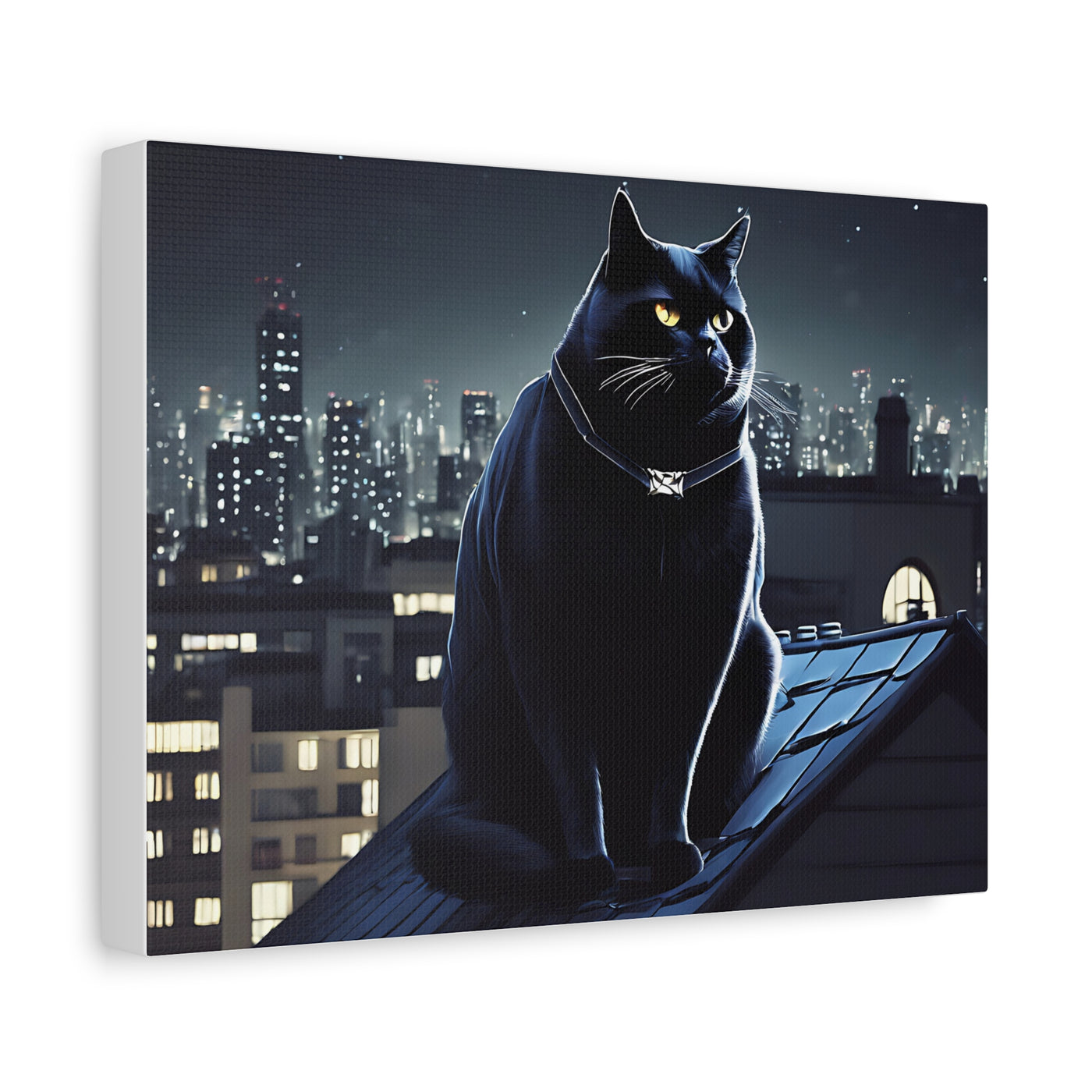 Print: Mystical Cat Canvas Digital Artwork - Nighttime Urban Vibes