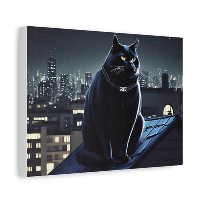 Print: Mystical Cat Canvas Digital Artwork - Nighttime Urban Vibes