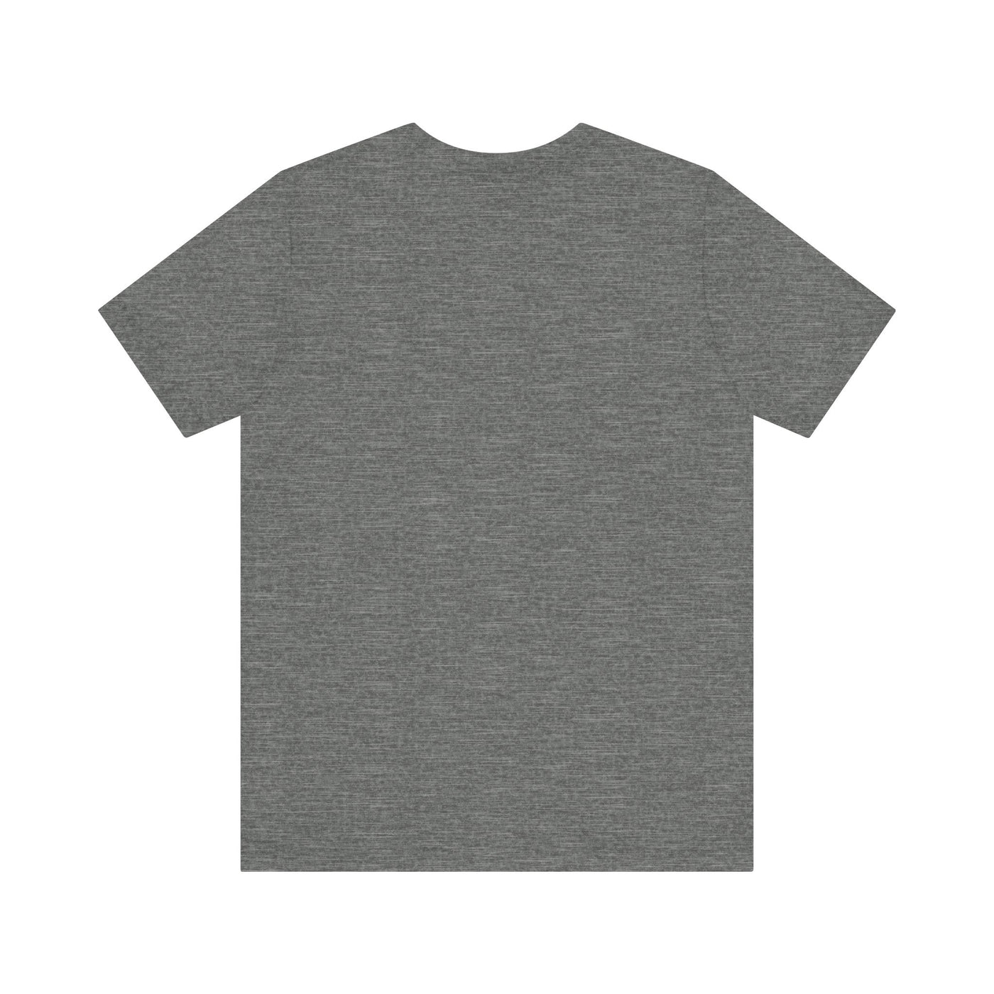 A grey unisex t-shirt with a crew neck.