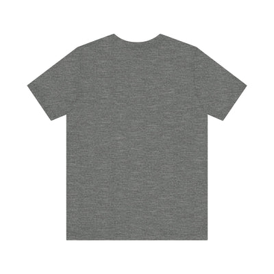 A grey unisex t-shirt with a crew neck.