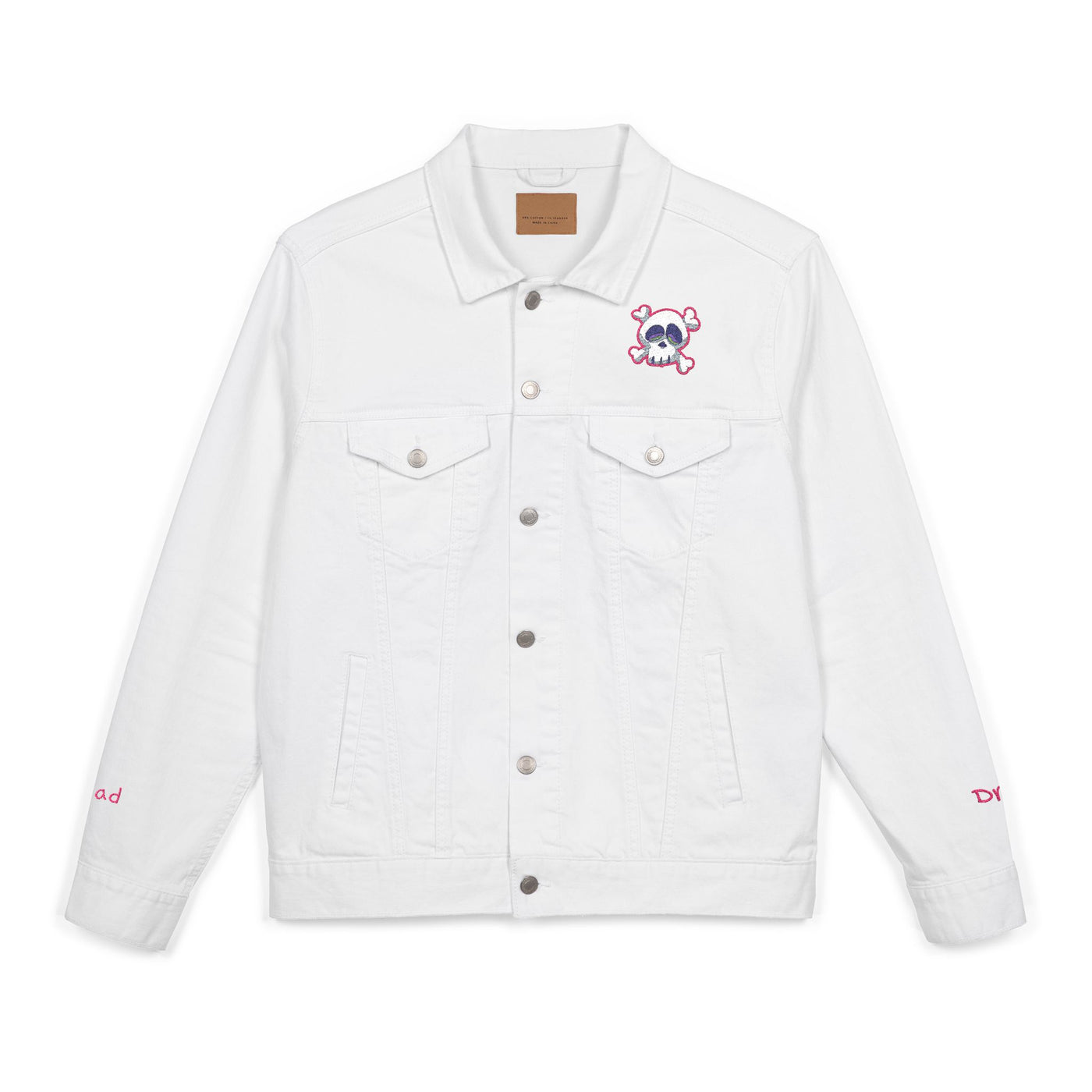 Jacket: Embroidered Drop Dead Pink Punk Skull Denim Jacket