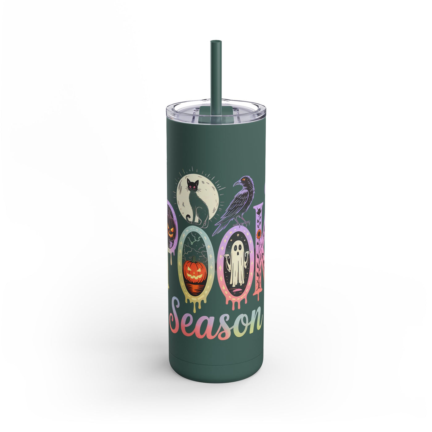 Tumbler: Colorful Spooky Halloween Tumbler, Perfect for Fall Parties, Spooky Season Drinkware, Cat & Pumpkin Design, Eco-Friendly Gift