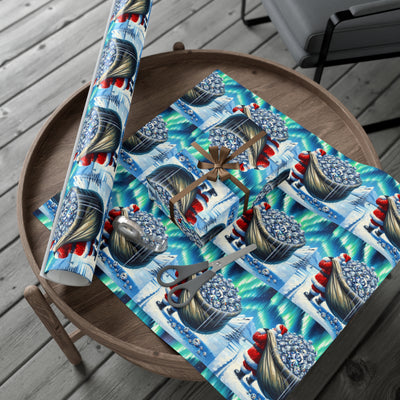 Wrapping paper with a Santa theme and a diamond-filled sack design.