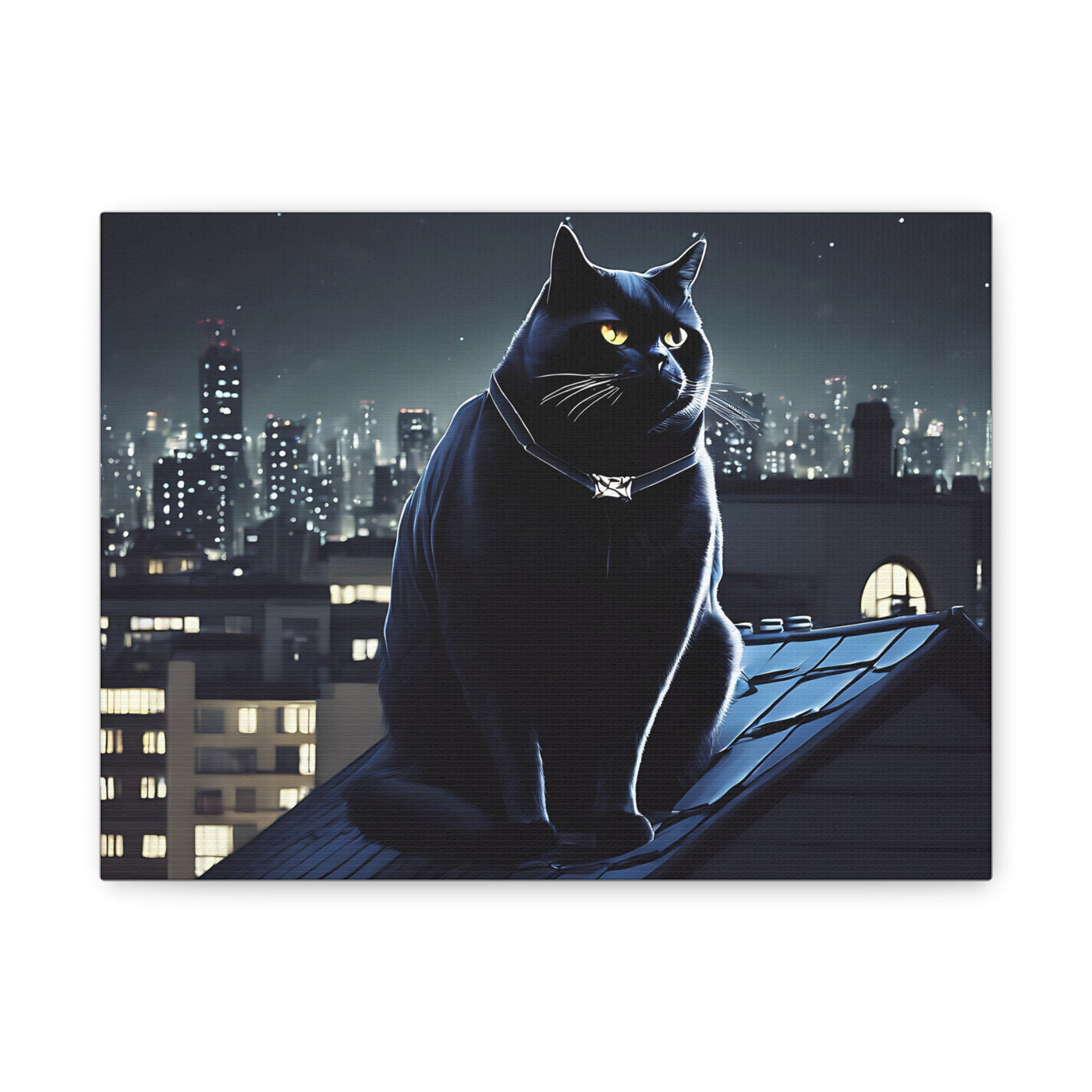 Print: Mystical Cat Canvas Digital Artwork - Nighttime Urban Vibes