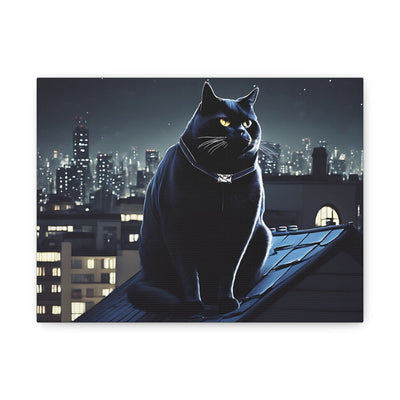 Print: Mystical Cat Canvas Digital Artwork - Nighttime Urban Vibes