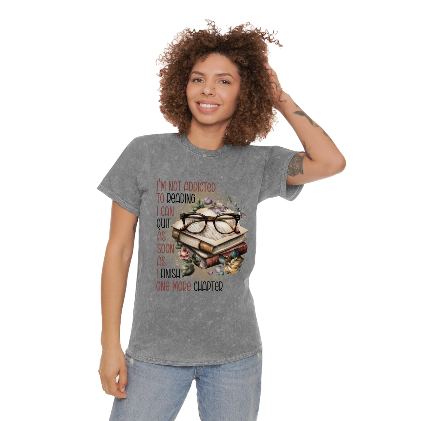 T-Shirt: Reading Addict - Unisex Mineral Wash
