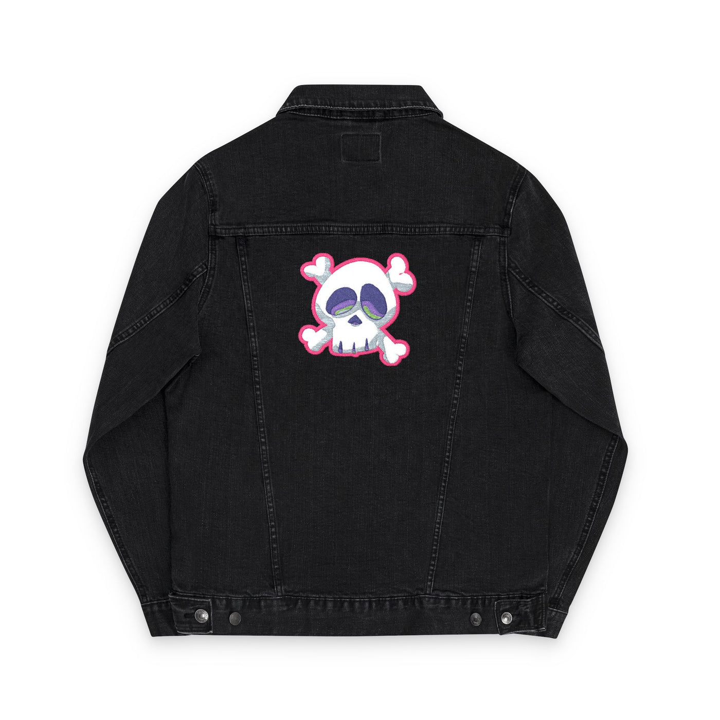 Jacket: Embroidered Drop Dead Pink Punk Skull Denim Jacket