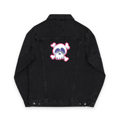 Jacket: Embroidered Drop Dead Pink Punk Skull Denim Jacket