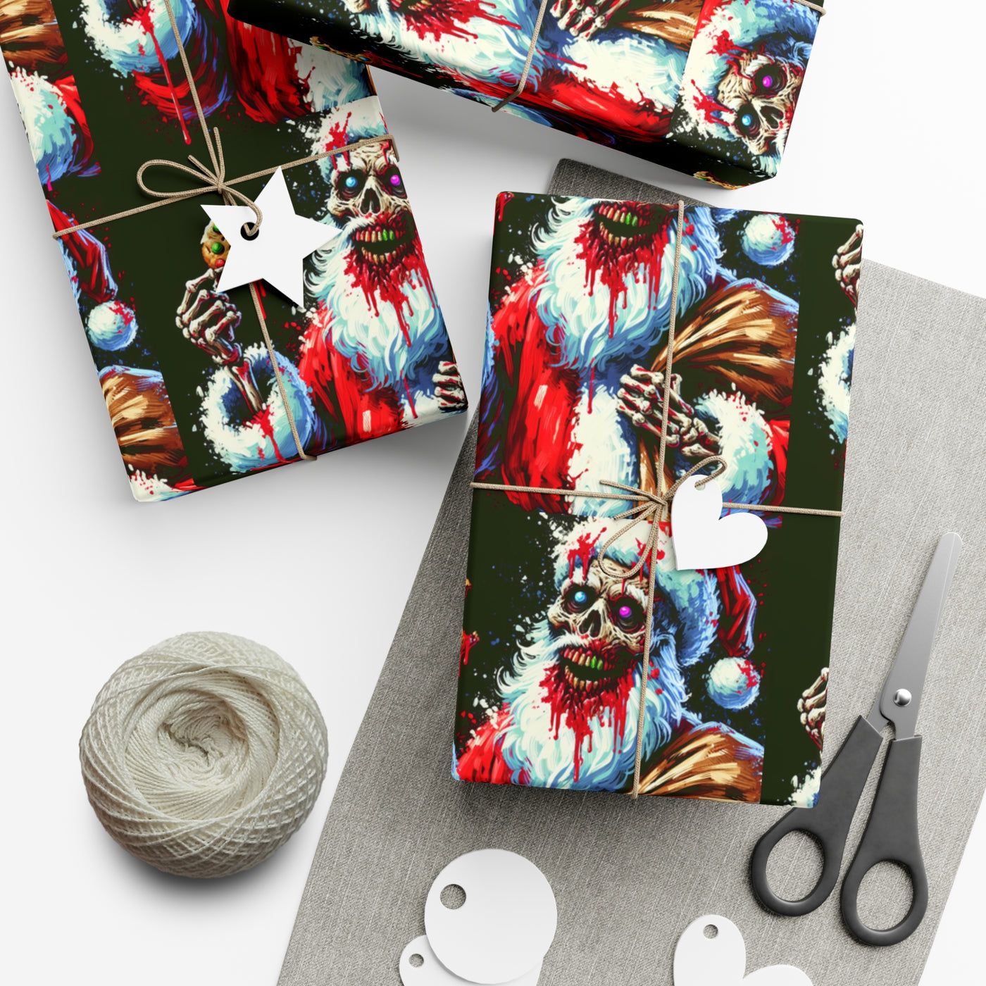 Zombie Santa wrapping paper with a spooky holiday design.