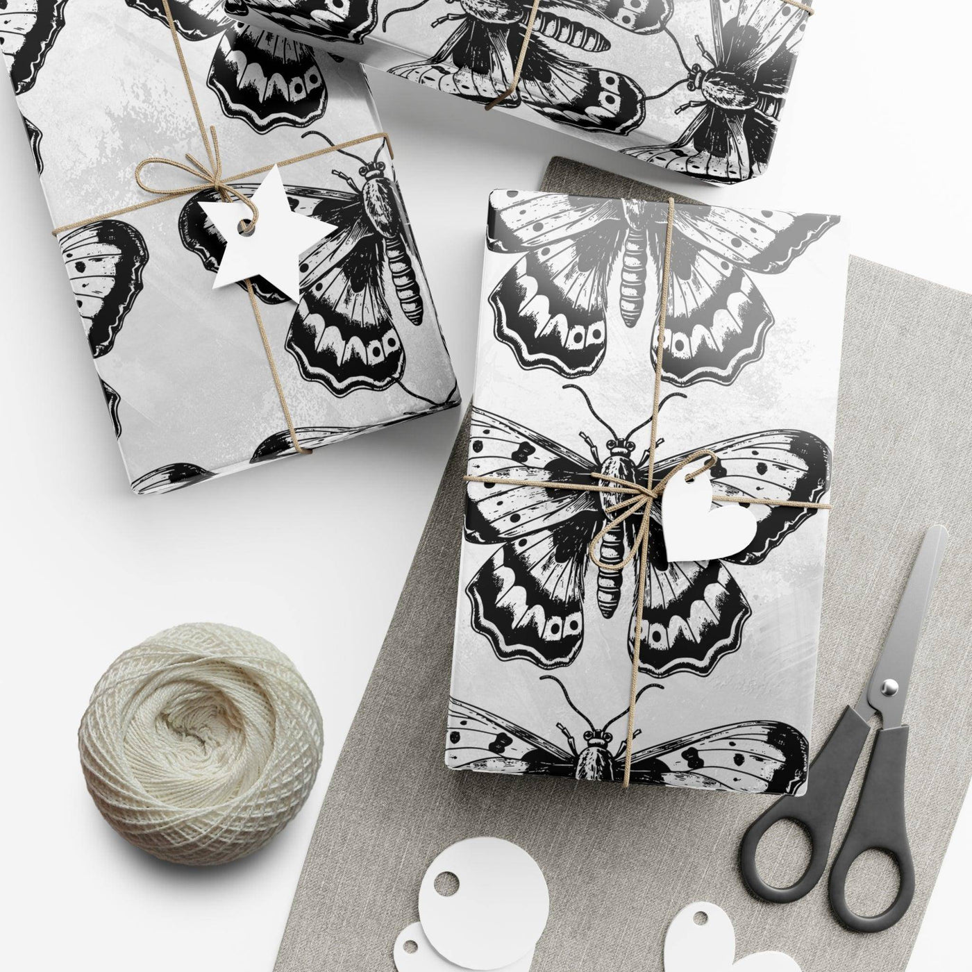 Artessorize Beau Butterfly Wrapping Paper – Black & White Gothic Design