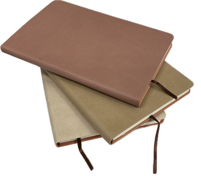 Customized A5 Mini Leather Journal with brown leather cover, elastic band, and compact size for portable writing and note-taking.

