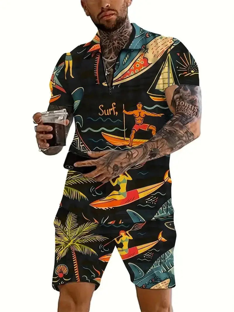 Men's Casual Beach Shorts Set – Lightweight 2-Piece Outfit for Summer Comfort and Style