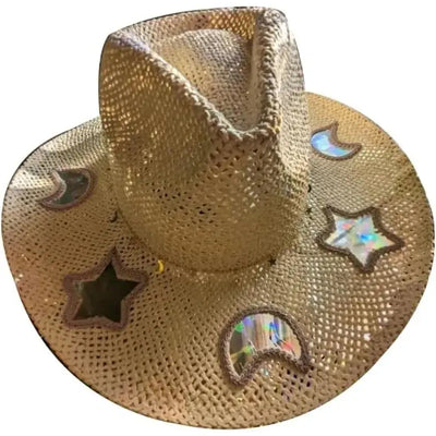 Colorful Prism Cowgirl Hat with rainbow design and wide brim for sun protection – perfect for festivals and summer fashion.

