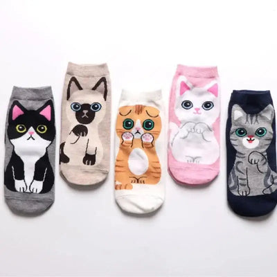 Cute Cat Ankle Socks set of 5 pairs with adorable cat designs – soft, breathable, and perfect for everyday wear


