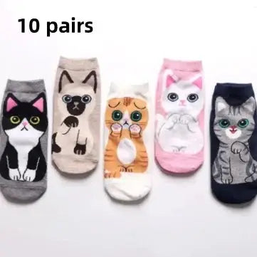 Cute Cat Ankle Socks (5 Pairs set)