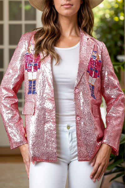 Trendsi Sequin Blazer | Long Sleeve Buttoned Jacket