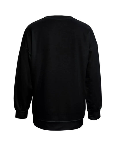 Black crew neck t-shirt with a comfortable fit.
