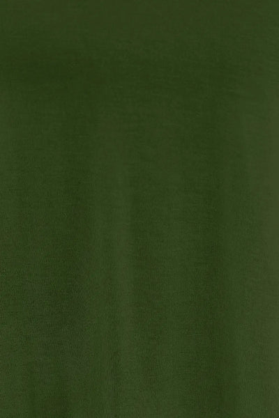 A dark green v-neck top with lantern sleeves.