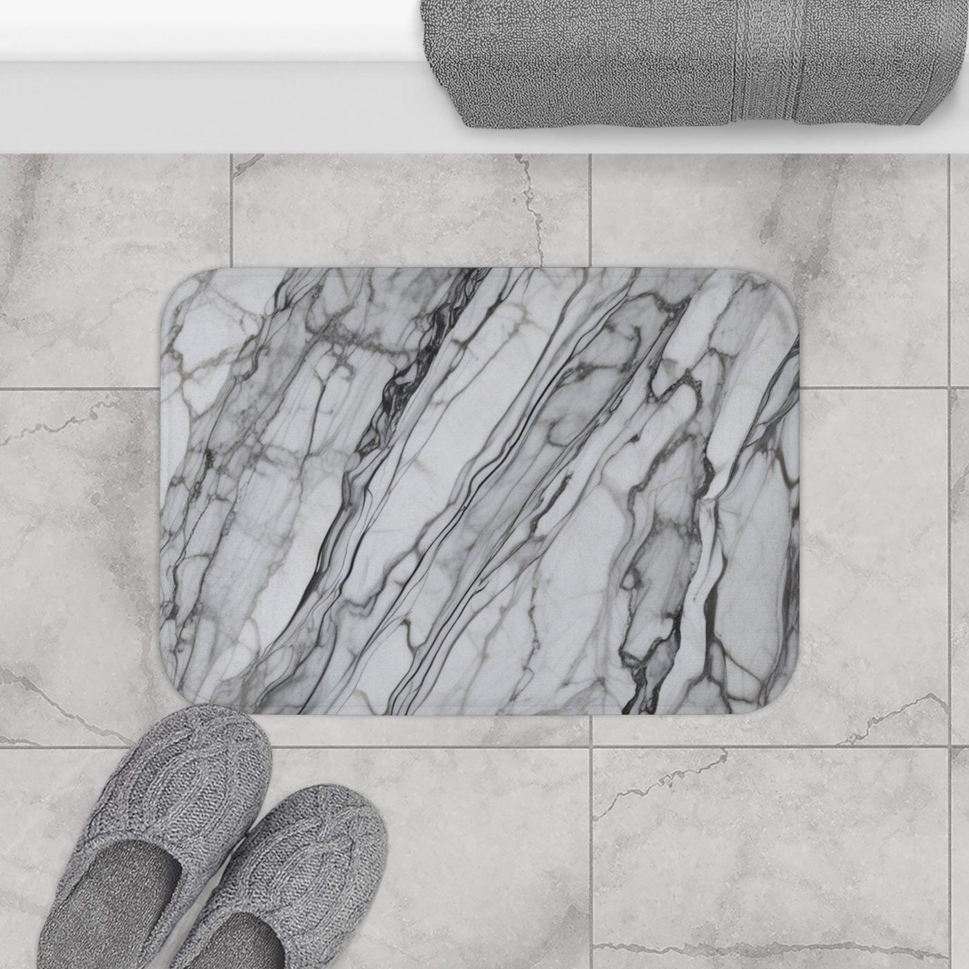 Bath Mat: Gray and White Marble 24x17