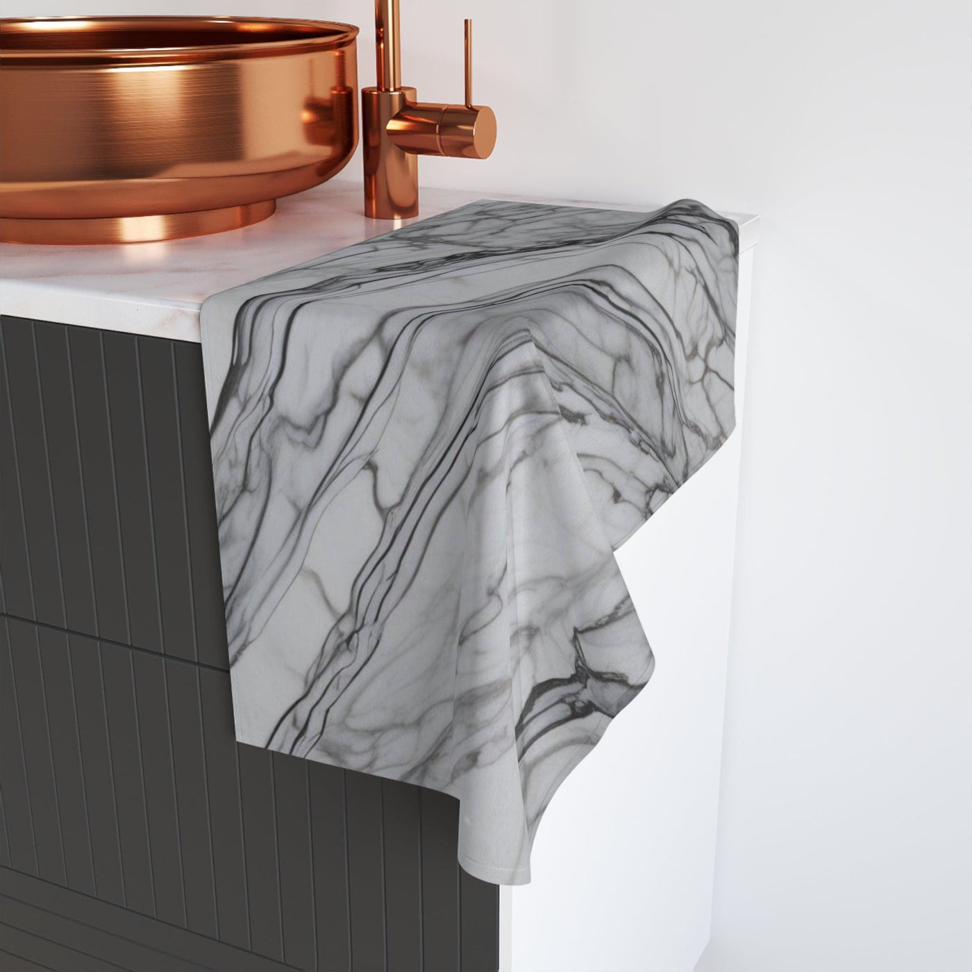 Hand Towel: Gray and White Marble